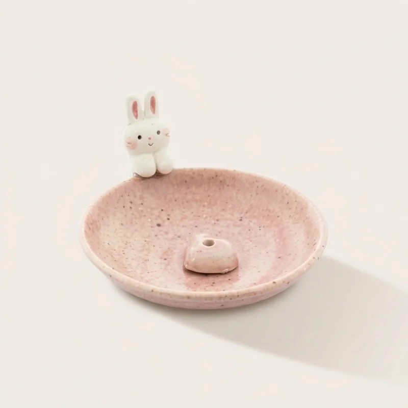 Nippon Kodo Ceramic Incense Stick Holder with Rabbit Figurine - Main Image