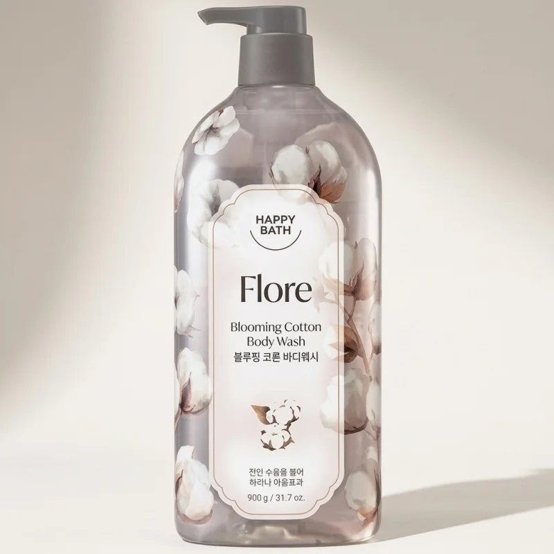 HAPPY BATH Flore Blooming Cotton Body Wash 900g - Soft & Moisturizing Cleansing - Main Image