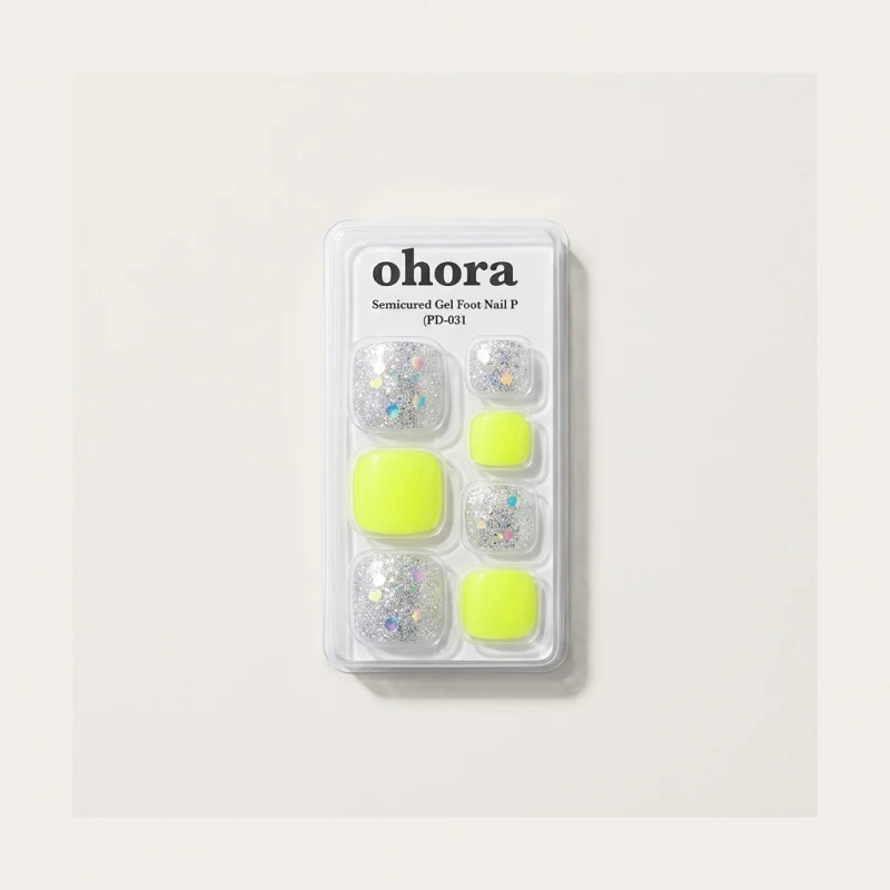 OHORA Semicured Gel Pedi Neon Light - Vibrant Yellow and Glitter Pedi Strips - Main Image