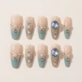 Premium 3D Crystal Press-On Nails - Blue Gradient Cat-Eye Salon Design 1