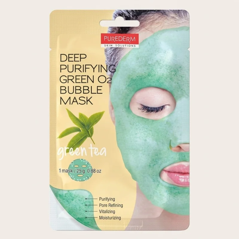 Purederm Deep Purifying Green O2 Bubble Mask with Green Tea Extract, 20g - Main Image