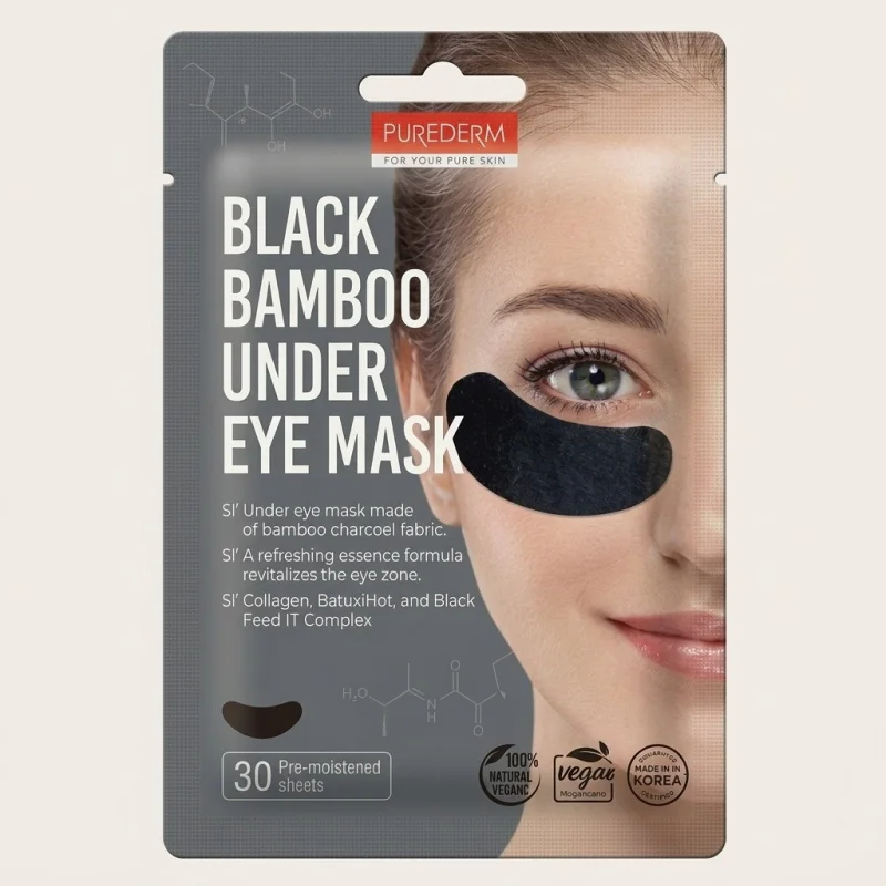 Purederm Black Bamboo Under Eye Mask with Collagen and Bakuchiol, 30 Sheets - Main Image
