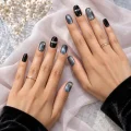 Cat Eye Semicured Gel Nail Strips with 3D Accents - Black and Grey 3