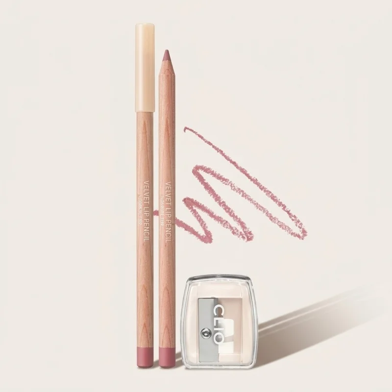CLIO Velvet Lip Pencil 12 Blush Pink - Soft Matte Liner with Sharpener - Main Image