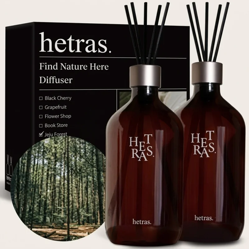 HETRAS Premium Reed Diffuser Set, Jeju Saryeoni Forest Scents, 2-Pack - Main Image