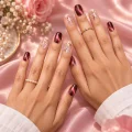 Burgundy Semicured Gel Nail Strips with Glitter Accents, Salon Finish 2