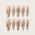 Premium Semicured Gel Nail Strips - 3D Rhinestone & Ombre Art Design 1