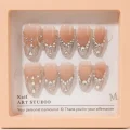 Premium Semicured Gel Nail Strips - Nude Ombre with 3D Rhinestone Art 3