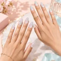 Handcrafted Ombre Gel Press-On Nails with Rhinestones - Medium Almond 2