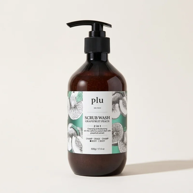 Plu Scrub Body Wash Grapefruit Peach 500g – 2-in-1 Exfoliating Cleanser - Main Image