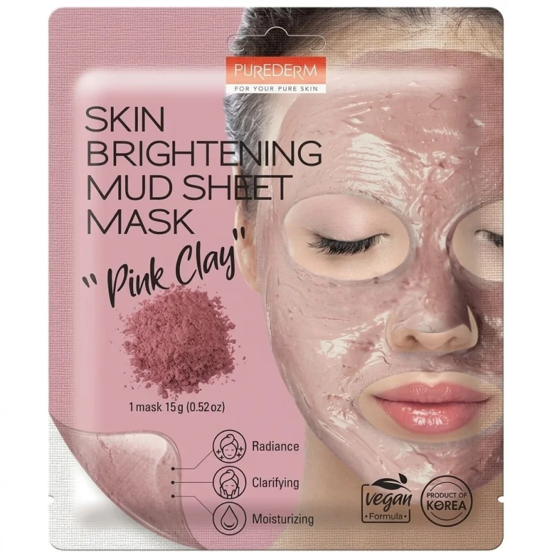 Purederm Pink Clay Skin Brightening Mud Sheet Mask for Radiance, 15g - Main Image