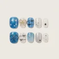 Semicured Gel Nail Strips - Blue Star & Bow Design DIY Salon-Style Manicure 1
