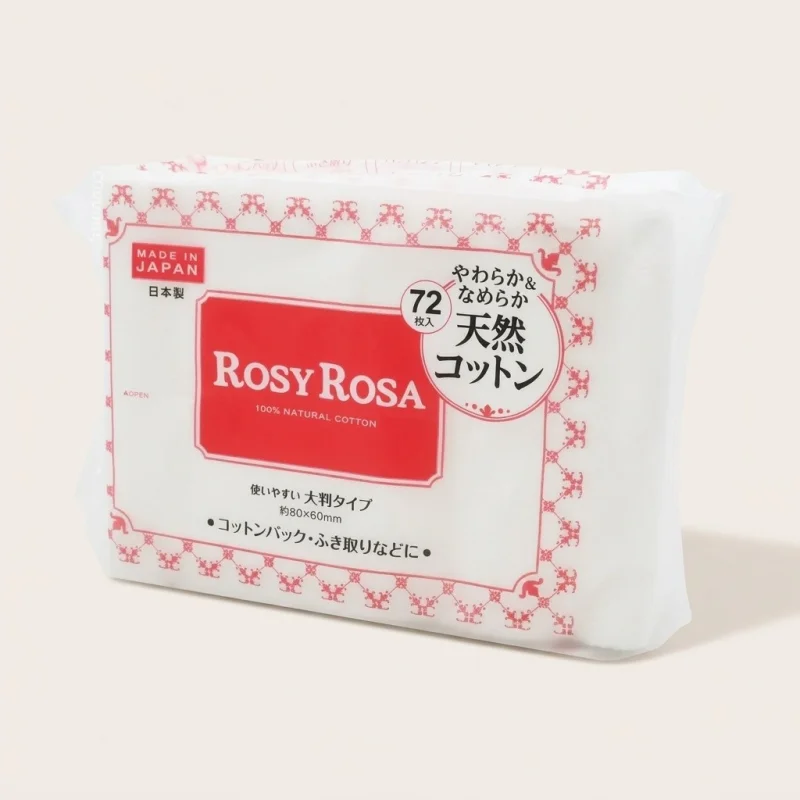 ROSY ROSA Natural Cotton Puff 72 Sheets - Soft Large Type Made in Japan - Main Image
