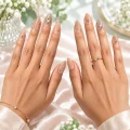 Semicured Gel Nail Strips with 3D Rhinestones - Elegant Nude Almond Shape 2