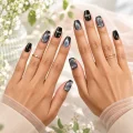 Cat Eye Semicured Gel Nail Strips with 3D Accents - Black and Grey 2