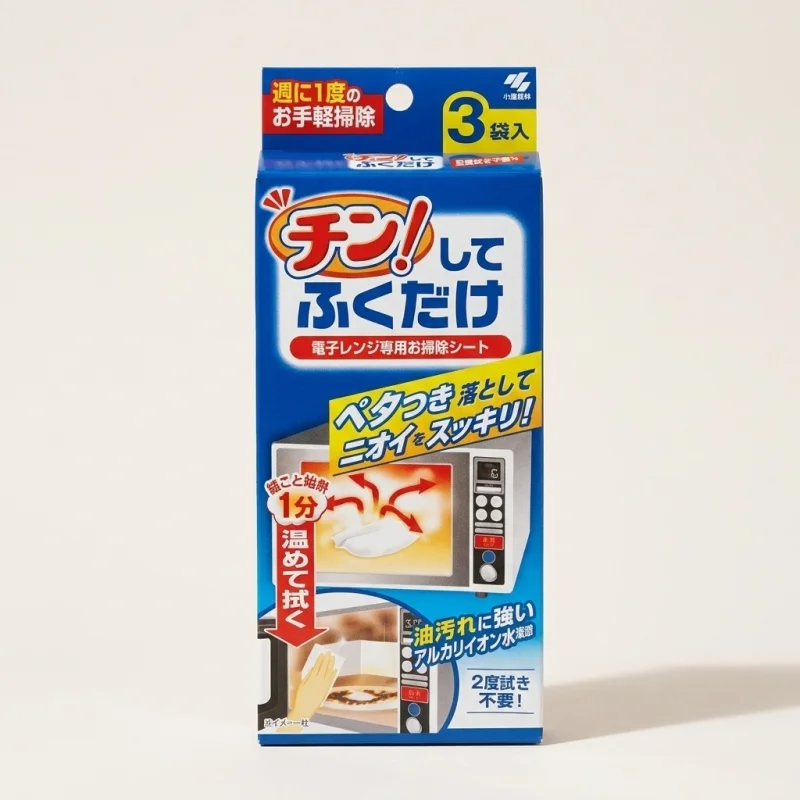 KOBAYASHI Microwave Steam Cleaning Wipes, Deodorizing Grease Remover, 3 Sheets - Main Image