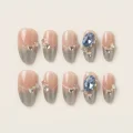 Semicured Gel Nail Strips with 3D Blue Jewels and Silver Accents 1
