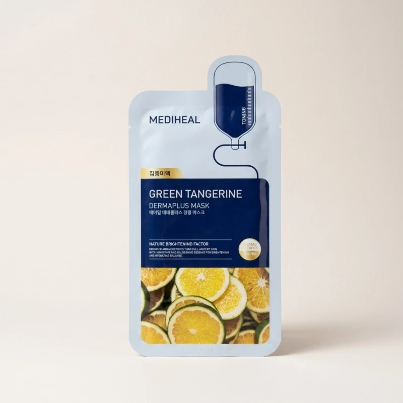MEDIHEAL Dermaplus Green Tangerine Mask for Brightening and Toning (10 Count) - Main Image