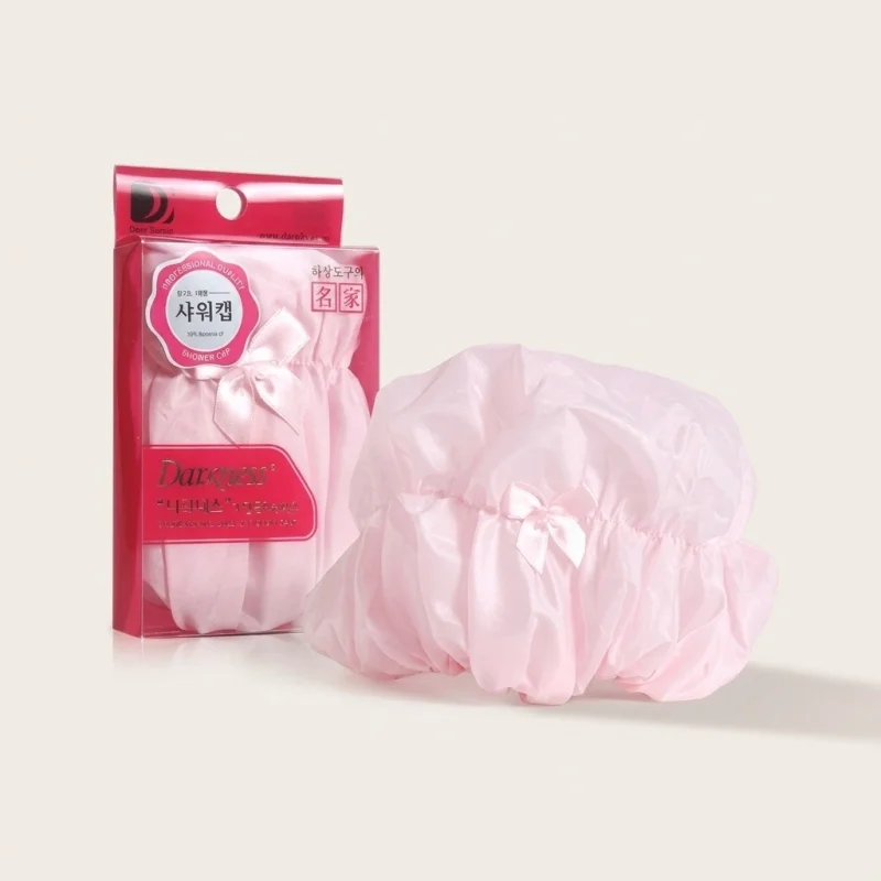 DARKNESS Professional Pink Shower Cap with Ribbon - Water-Resistant Hair Cover - Main Image