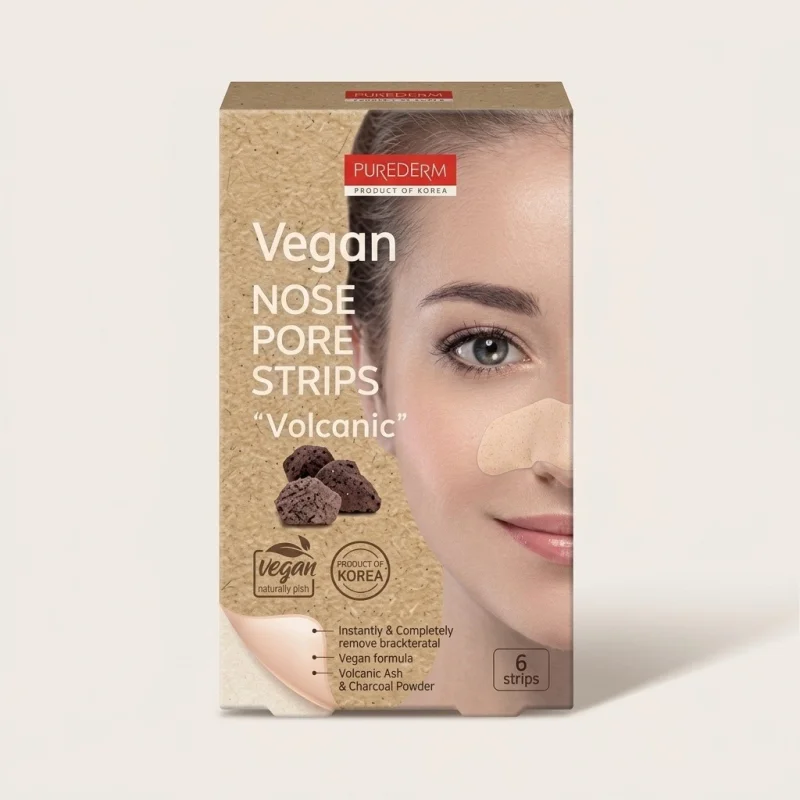 PUREDERM Vegan Nose Pore Strips with Volcanic Ash & Charcoal, 6 Strips - Main Image