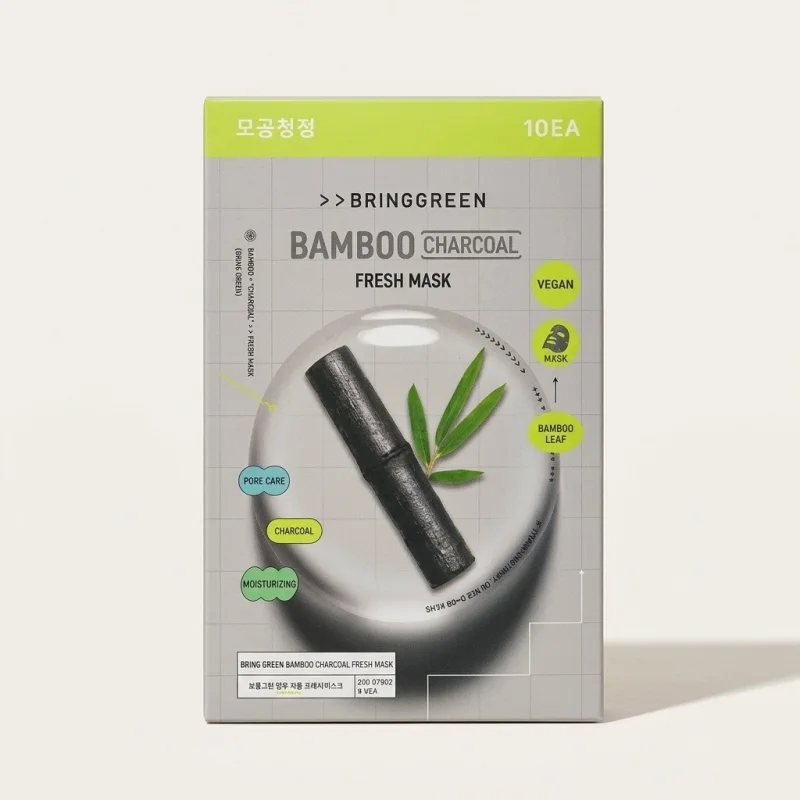 BRINGGREEN Bamboo Charcoal Fresh Mask (10 Sheets) - Vegan Pore Care - Main Image