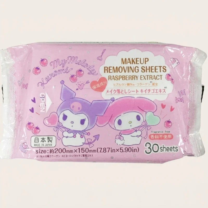Sanrio Kuromi & My Melody Makeup Removing Sheets, 30 Count, Made in Japan - Main Image