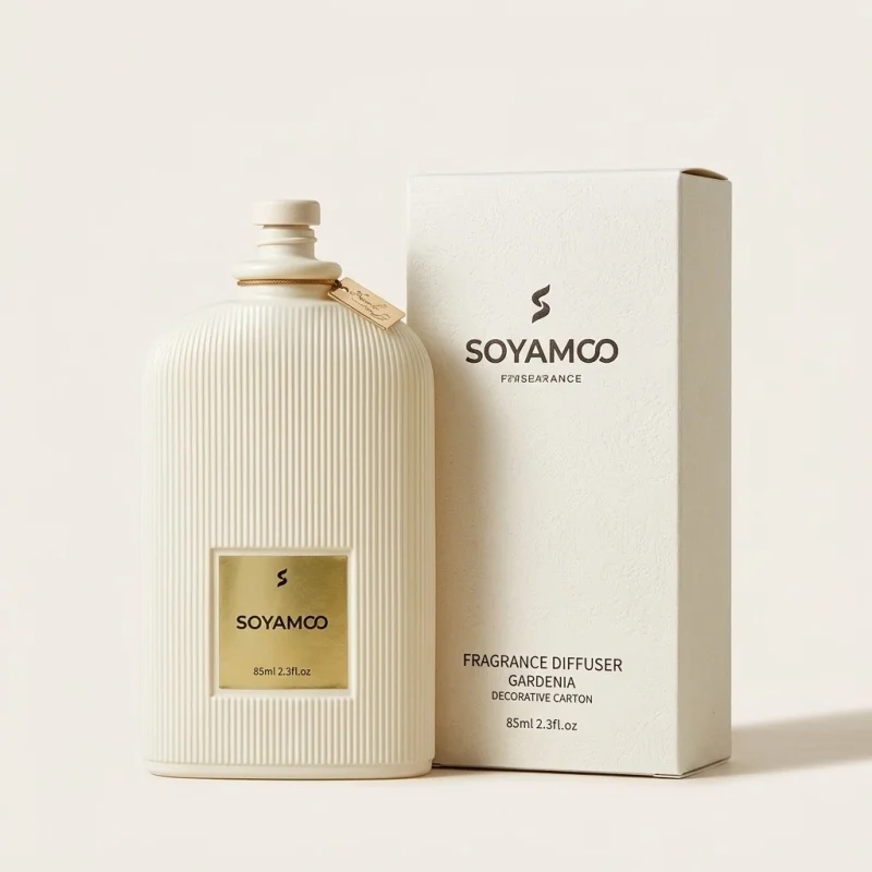 SOYAMOO Gardenia Fragrance Diffuser - 85ml Elegant Ribbed Home Scent - Main Image