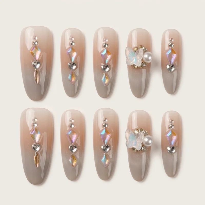 Semicured Gel Nail Strips with 3D Butterfly Accents and Cat-Eye Gradient - Main Image