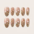 Premium Semicured Gel Nail Strips - Nude Ombre Floral with Gold Accents 1