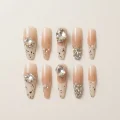 Premium 3D Rhinestone Semicured Gel Press-On Nails - Nude Gradient, Size M 1