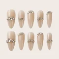 Elegant Almond Semicured Gel Press-On Nails with 3D Rhinestones - Size M 1