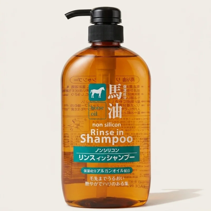 KUMANO YUSHI Horse Oil Rinse In Shampoo 600ml - Non-Silicon & Argan Oil - Main Image