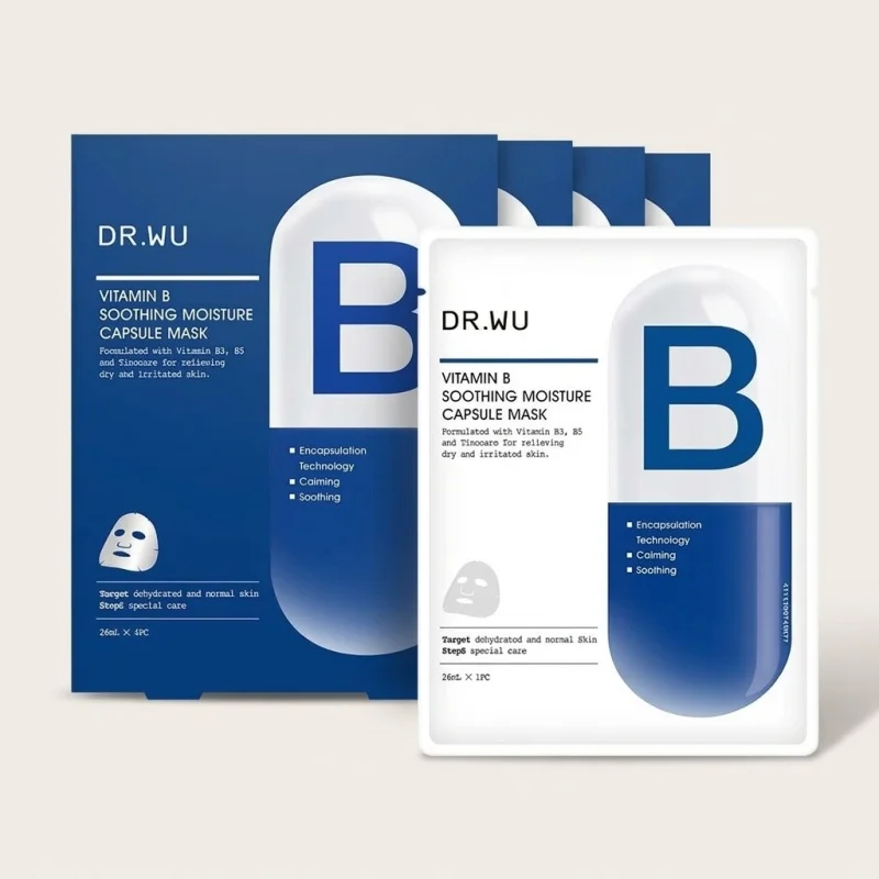 DR.WU Vitamin B Soothing Moisture Capsule Mask, 4 Sheets - Hydrating Treatment - Main Image